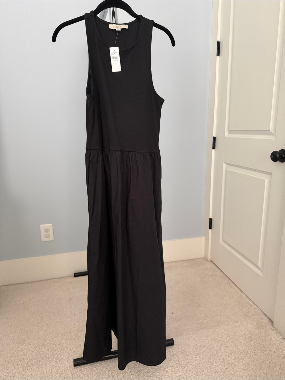 Loft Black Sleeveless Mixed Media Maxi Dress